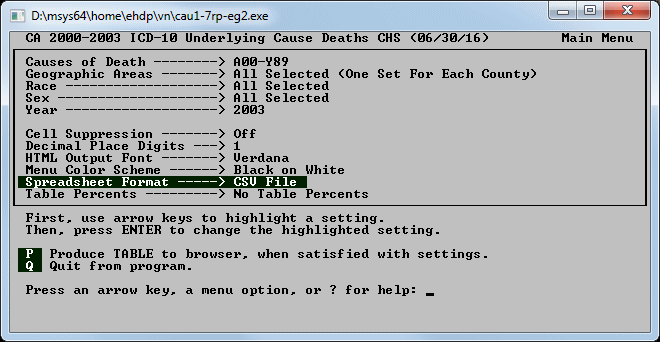 Main Menu with Parameter Highlighted